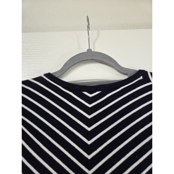 Boden Fit & Flare Navy Blue Ivory Striped Knee Length Knit Dress, Size 12L Tall - Picture 9 of 11